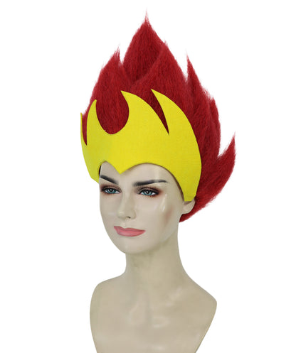 Wigs2you H-7198 女性用ファンタジークイーン 燃えるような赤と黄色のスパイクウィッグ | 威厳ある悪女風ヘアピース | ハロウィンに最適 | 通気性のあるキャップレスキャップ