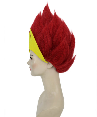 Wigs2you H-7198 女性用ファンタジークイーン 燃えるような赤と黄色のスパイクウィッグ | 威厳ある悪女風ヘアピース | ハロウィンに最適 | 通気性のあるキャップレスキャップ