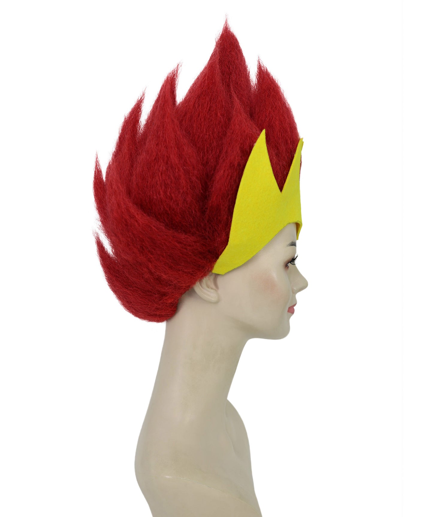 Wigs2you H-7198 女性用ファンタジークイーン 燃えるような赤と黄色のスパイクウィッグ | 威厳ある悪女風ヘアピース | ハロウィンに最適 | 通気性のあるキャップレスキャップ