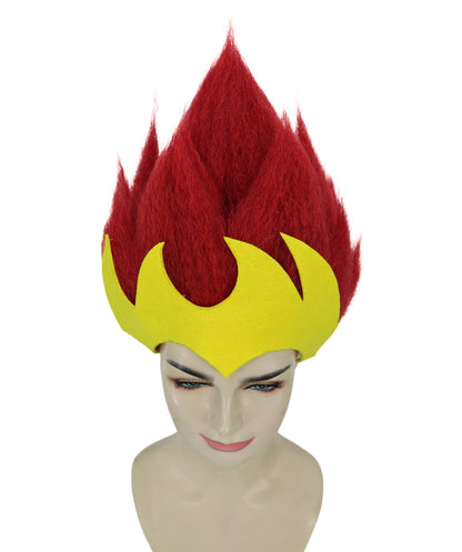 Wigs2you H-7198 女性用ファンタジークイーン 燃えるような赤と黄色のスパイクウィッグ | 威厳ある悪女風ヘアピース | ハロウィンに最適 | 通気性のあるキャップレスキャップ