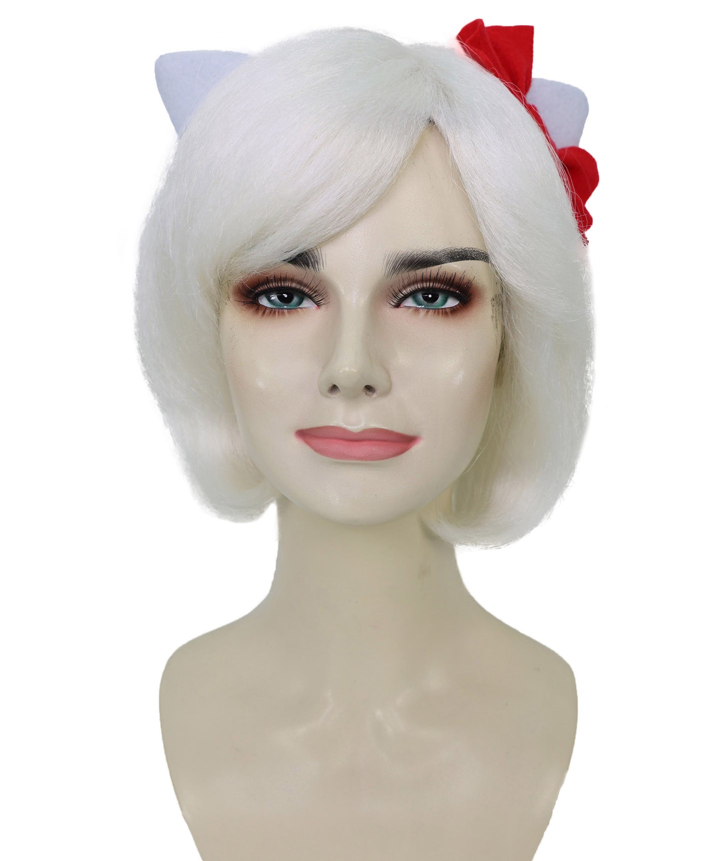 Wigs2you H-7199女性用 猫モチーフ ホワイトショートウィッグ リボン付き 10インチ 約25cm ソフト合成繊維 コスプレ 仮装 パーティー イベント用