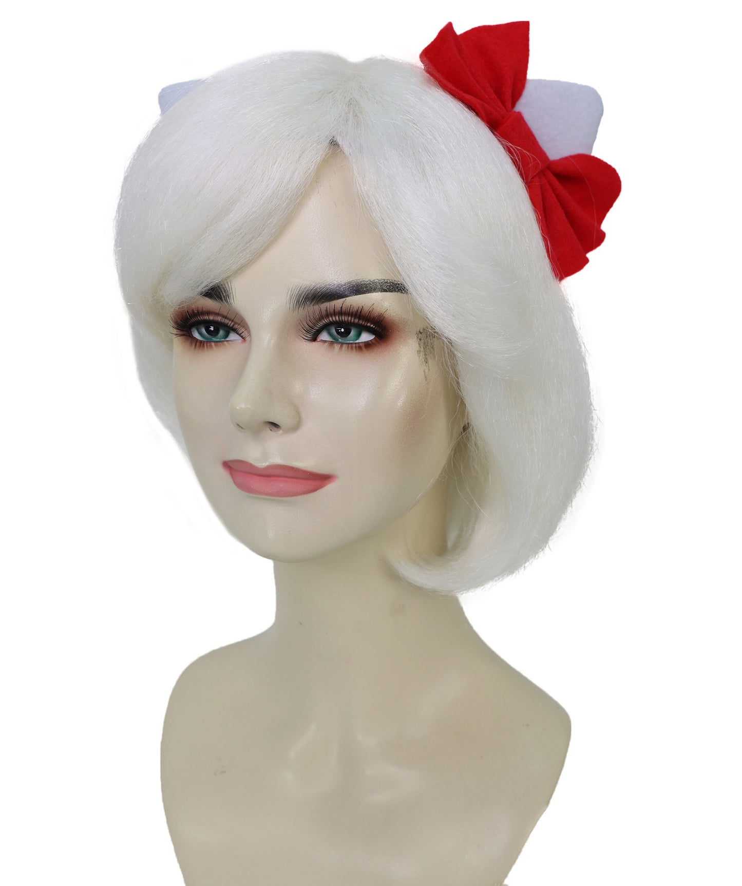 Wigs2you H-7199女性用 猫モチーフ ホワイトショートウィッグ リボン付き 10インチ 約25cm ソフト合成繊維 コスプレ 仮装 パーティー イベント用