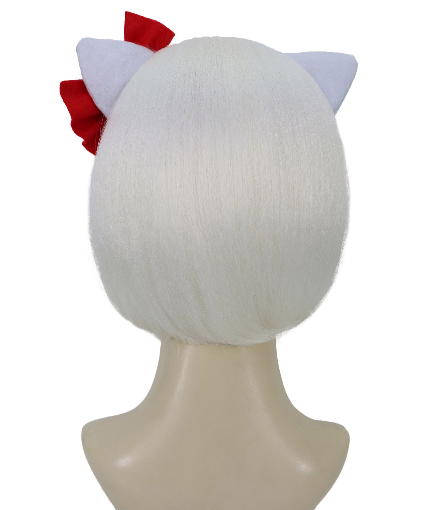 Wigs2you H-7199女性用 猫モチーフ ホワイトショートウィッグ リボン付き 10インチ 約25cm ソフト合成繊維 コスプレ 仮装 パーティー イベント用