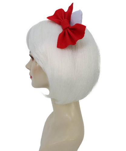 Wigs2you H-7199女性用 猫モチーフ ホワイトショートウィッグ リボン付き 10インチ 約25cm ソフト合成繊維 コスプレ 仮装 パーティー イベント用