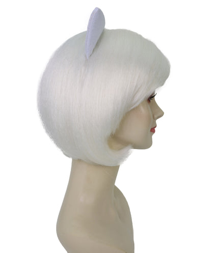 Wigs2you H-7199女性用 猫モチーフ ホワイトショートウィッグ リボン付き 10インチ 約25cm ソフト合成繊維 コスプレ 仮装 パーティー イベント用