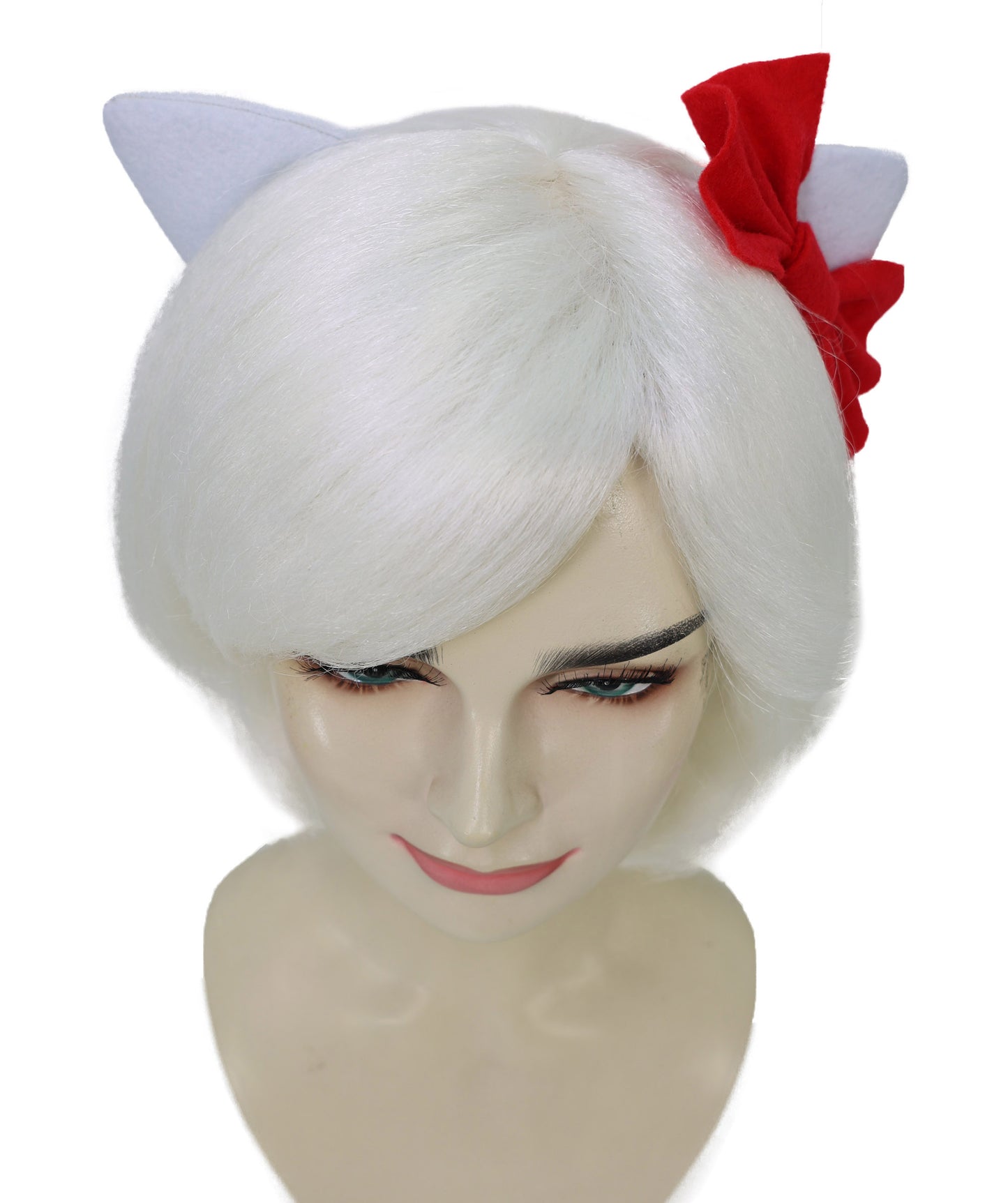 Wigs2you H-7199女性用 猫モチーフ ホワイトショートウィッグ リボン付き 10インチ 約25cm ソフト合成繊維 コスプレ 仮装 パーティー イベント用