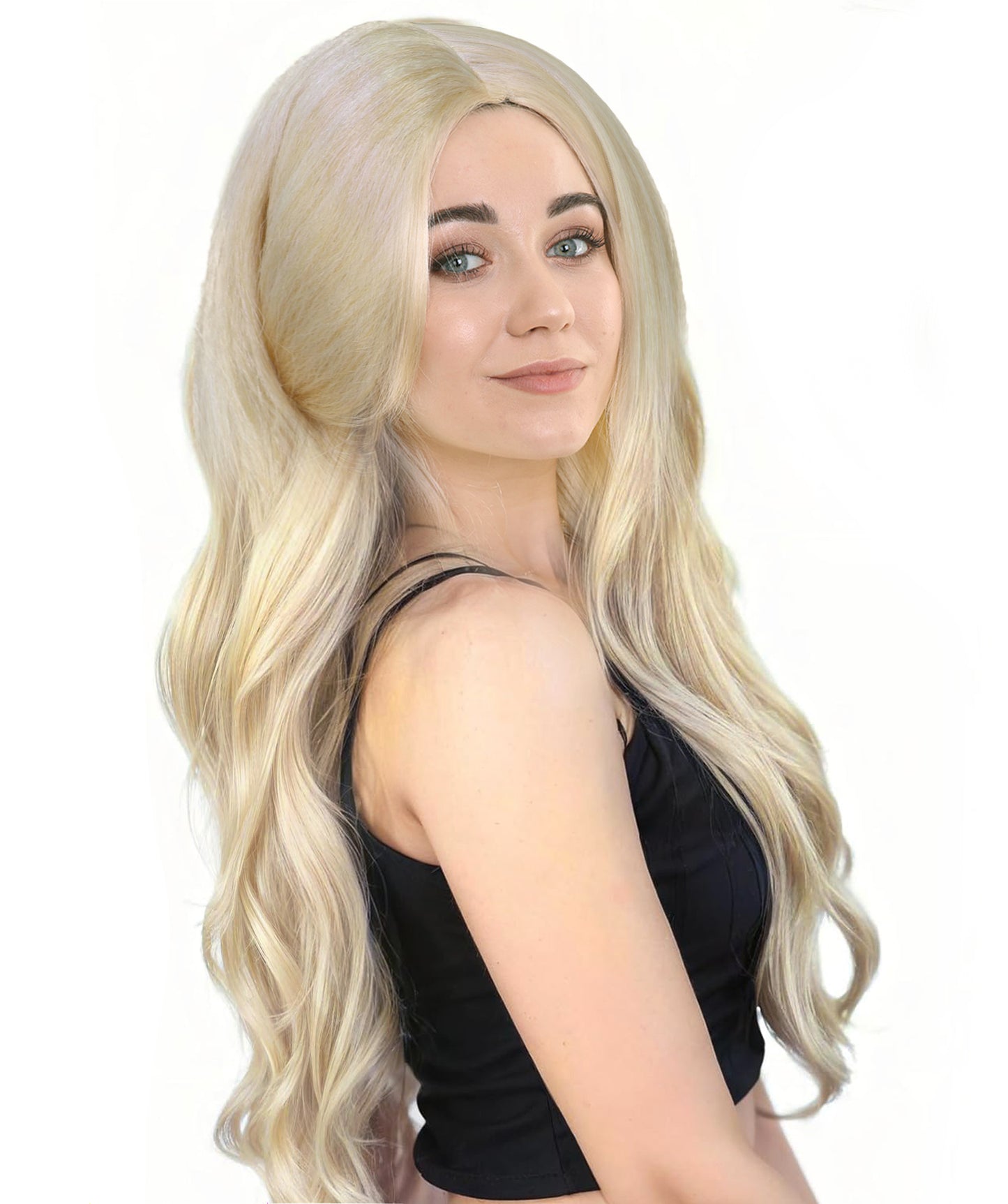 Wigs2you H-7200 女性用 ブロンドロングウィッグ サイドパート パール風ヘアクリップ付き 21インチ 約53cm ナチュラル風 コスプレ パーティー 通気性キャップレスキャップ