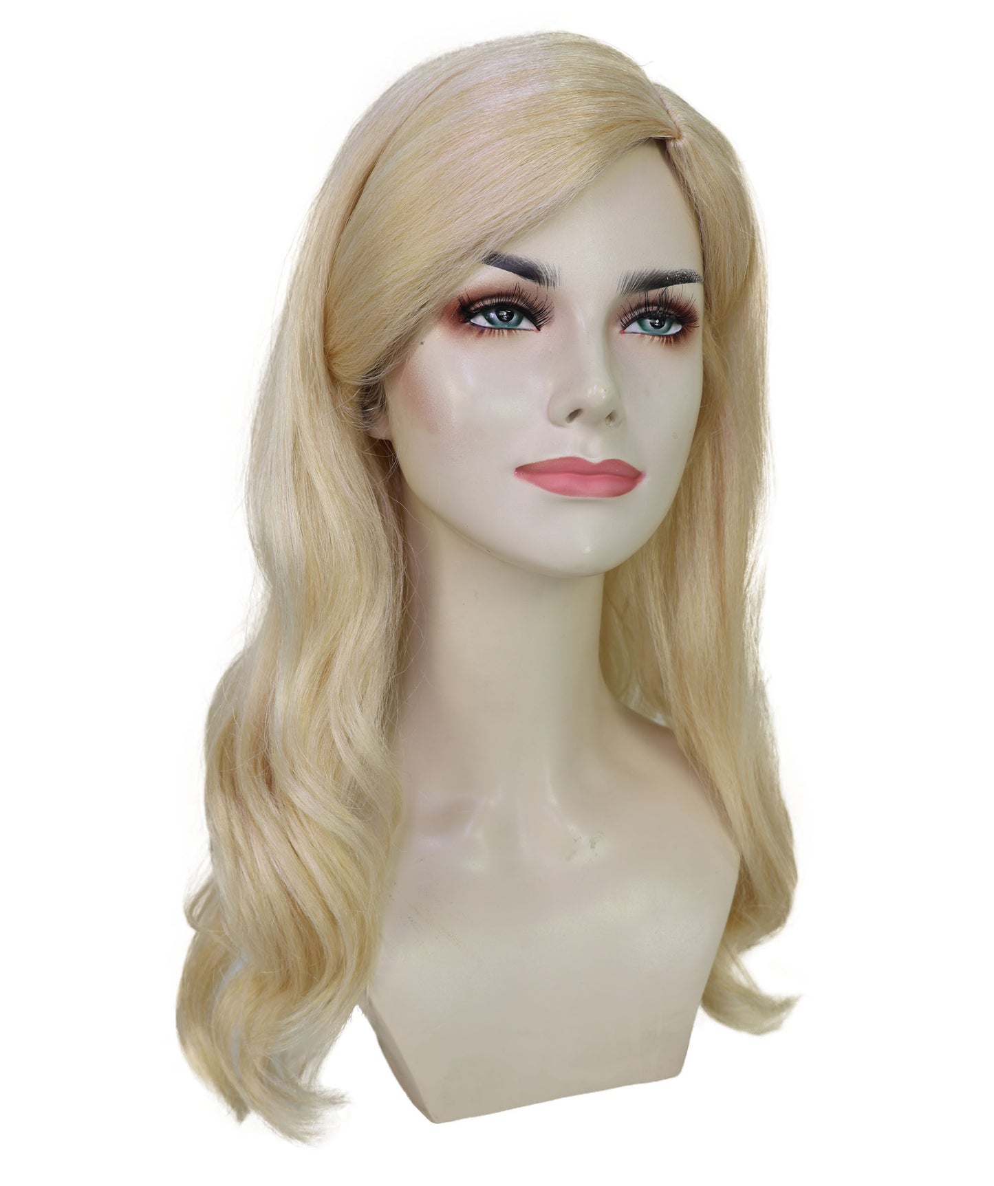 Wigs2you H-7200 女性用 ブロンドロングウィッグ サイドパート パール風ヘアクリップ付き 21インチ 約53cm ナチュラル風 コスプレ パーティー 通気性キャップレスキャップ