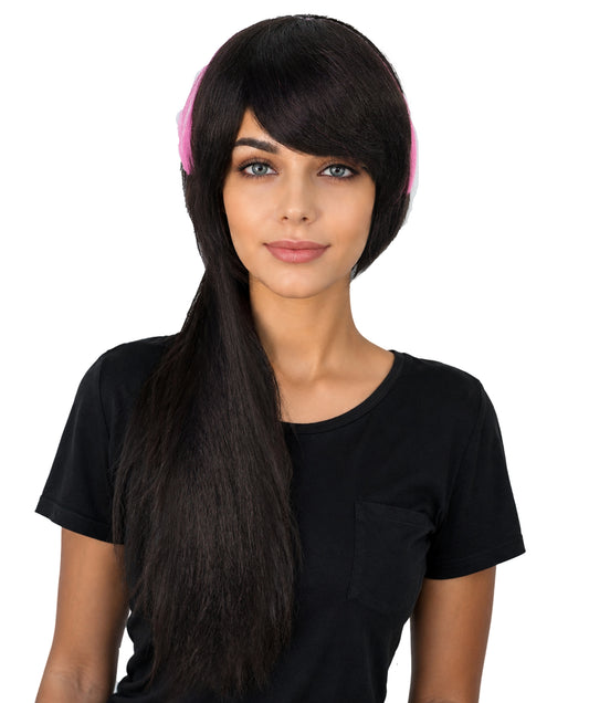 Wigs2you H-7203 女性用ダークブラウンとピンクの派手なパンキーボブウィッグ｜ツートンカラーのヘアピース｜ハロウィンに最適｜通気性の良いキャップレスキャップ