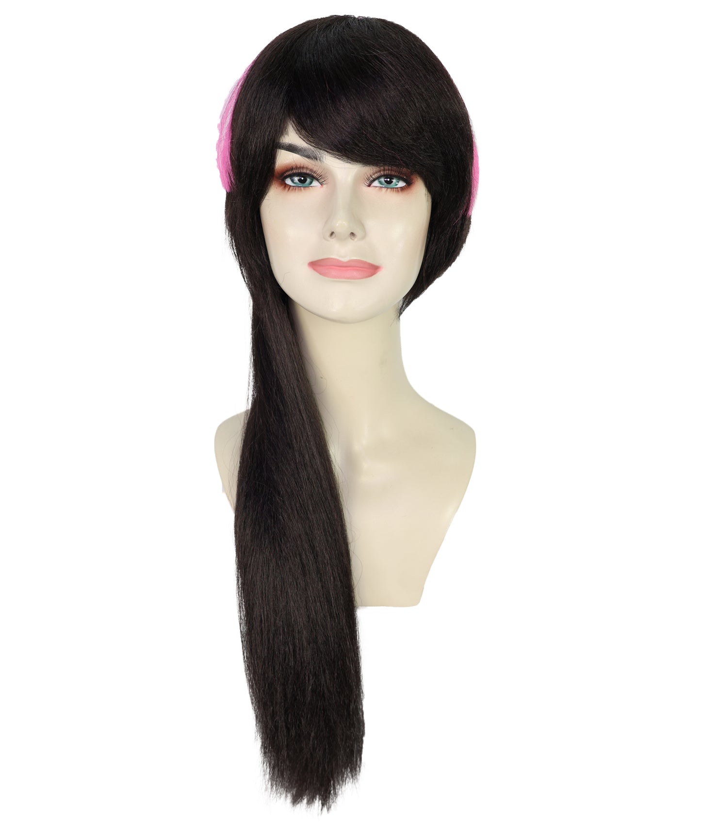 Wigs2you H-7203 女性用ダークブラウンとピンクの派手なパンキーボブウィッグ｜ツートンカラーのヘアピース｜ハロウィンに最適｜通気性の良いキャップレスキャップ