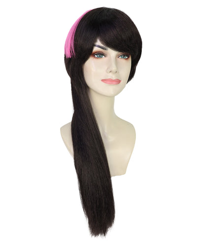 Wigs2you H-7203 女性用ダークブラウンとピンクの派手なパンキーボブウィッグ｜ツートンカラーのヘアピース｜ハロウィンに最適｜通気性の良いキャップレスキャップ