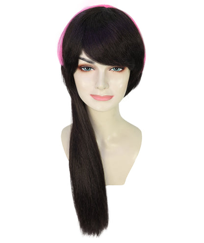 Wigs2you H-7203 女性用ダークブラウンとピンクの派手なパンキーボブウィッグ｜ツートンカラーのヘアピース｜ハロウィンに最適｜通気性の良いキャップレスキャップ