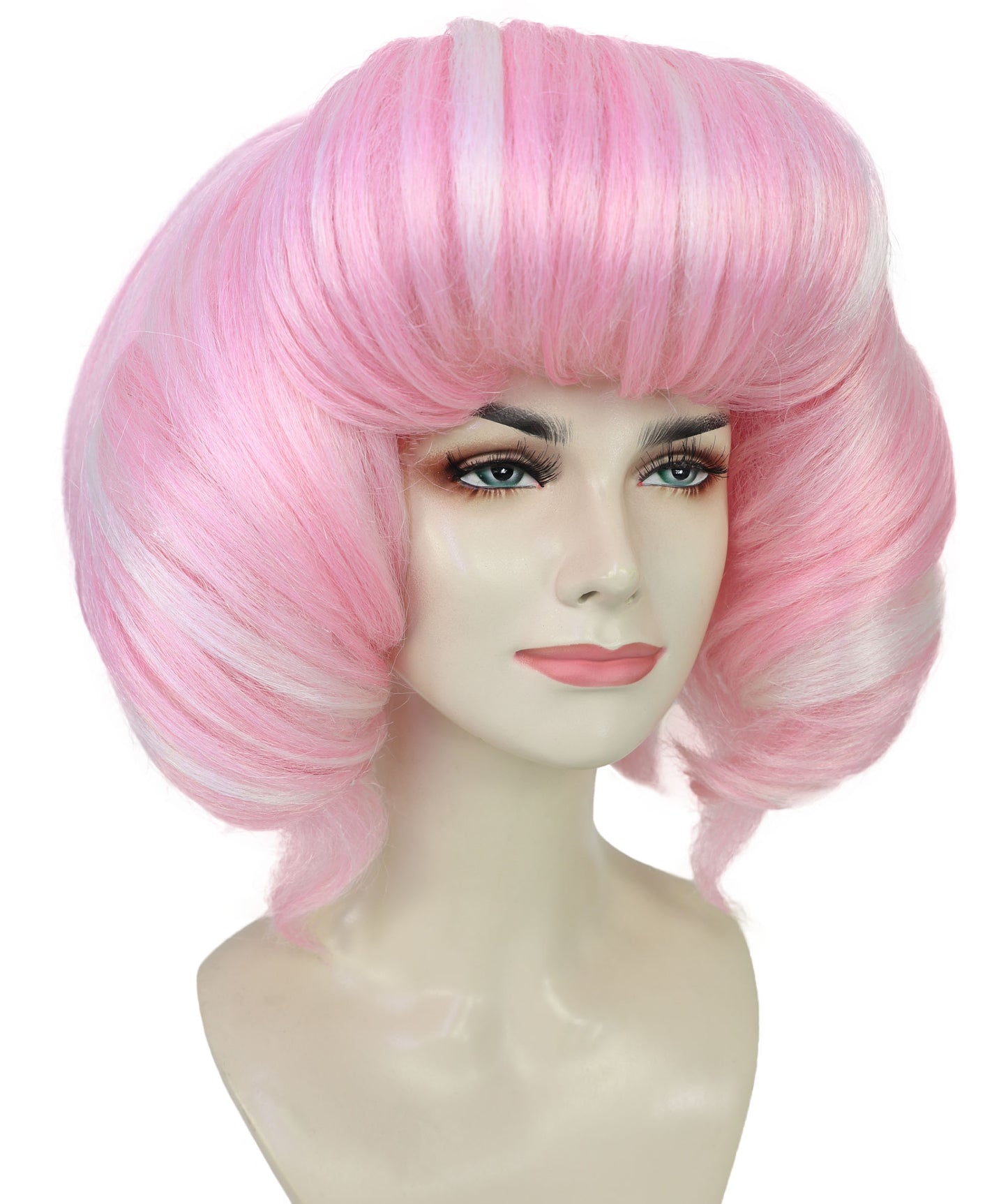 Wigs2you H-7208 女性用ショートカールバブルボブウィッグ（ソフトパステルピンク）｜アニメ＆コスプレ用合成ウィッグ｜通気性のあるキャップレスキャップ