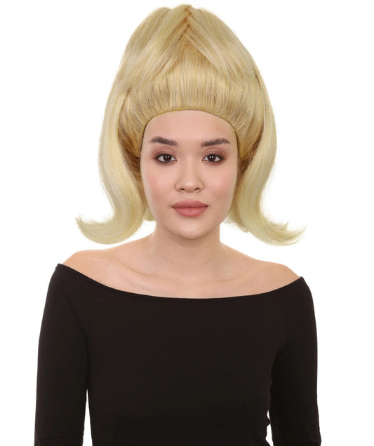 Wigs2you H-7209 女性用ブロンドウィッグ | レトロな1960年代ヴィンテージヘアピース | ハロウィン、劇場、ロカビリー、パーティーのドレスアップに最適な、背の高いアップスタイル合成ウィッグ