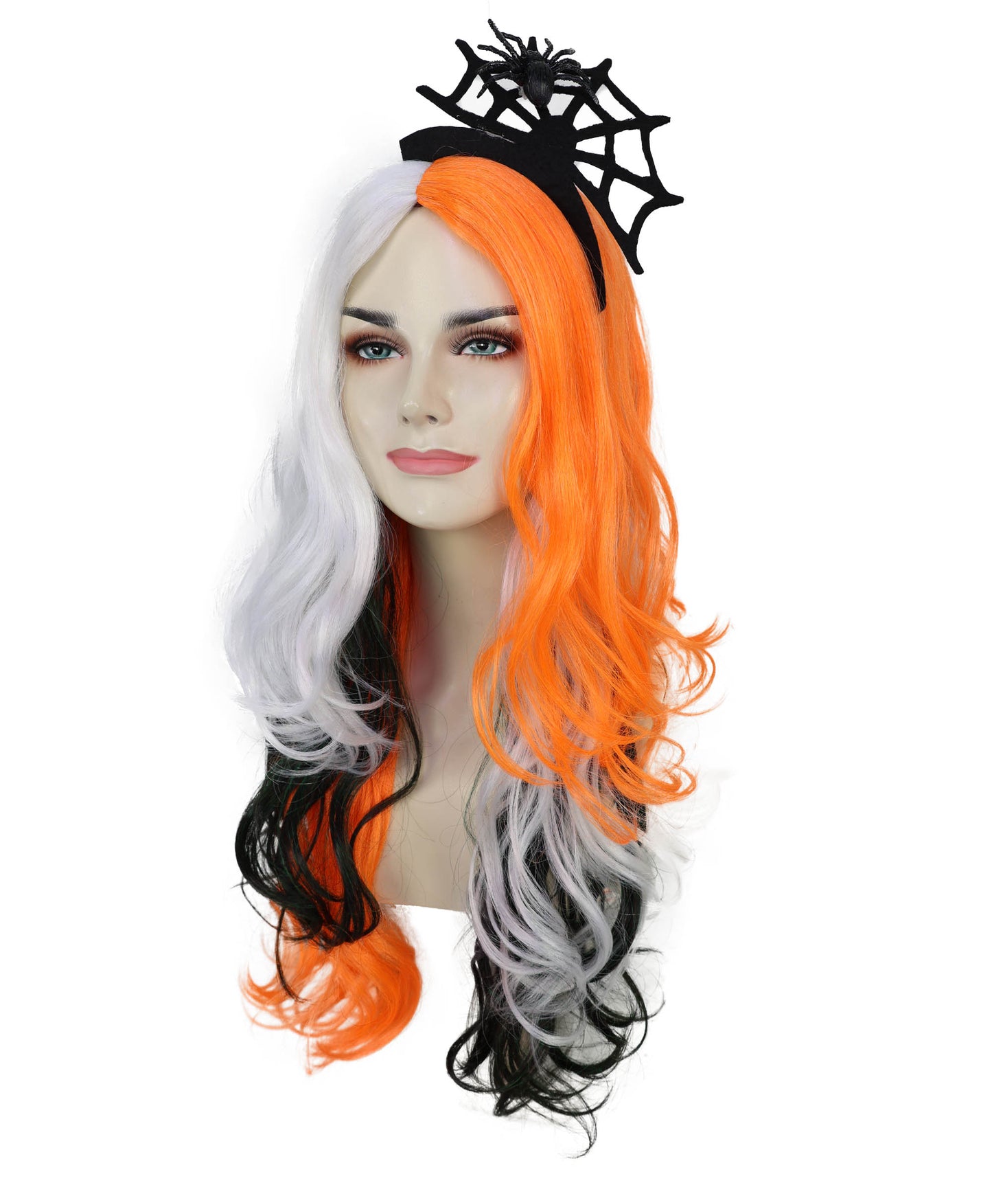 Wigs2you H-7218 女性用ロングマルチカラーウェーブカーリーウィッグ（ヘアアクセサリー付き）｜ハロウィンに最適な鮮やかな色合い｜通気性の良いキャップレスキャップ