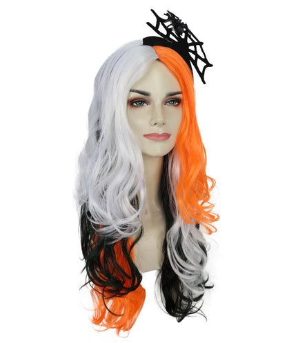 Wigs2you H-7218 女性用ロングマルチカラーウェーブカーリーウィッグ（ヘアアクセサリー付き）｜ハロウィンに最適な鮮やかな色合い｜通気性の良いキャップレスキャップ