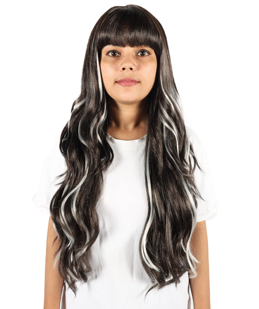 Wigs2you H-7219 女性用ブラウンミックスブロンドハイライトエクストラロングウェーブウィッグ（前髪付き）｜ナチュラルウェーブ合成繊維ウィッグ｜キャップレスデザイン
