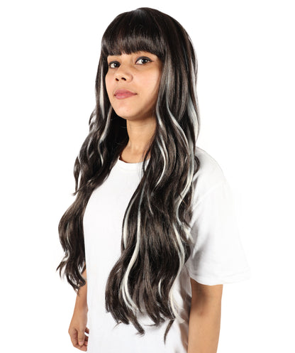 Wigs2you H-7219 女性用ブラウンミックスブロンドハイライトエクストラロングウェーブウィッグ（前髪付き）｜ナチュラルウェーブ合成繊維ウィッグ｜キャップレスデザイン