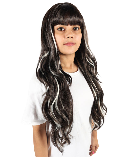 Wigs2you H-7219 女性用ブラウンミックスブロンドハイライトエクストラロングウェーブウィッグ（前髪付き）｜ナチュラルウェーブ合成繊維ウィッグ｜キャップレスデザイン