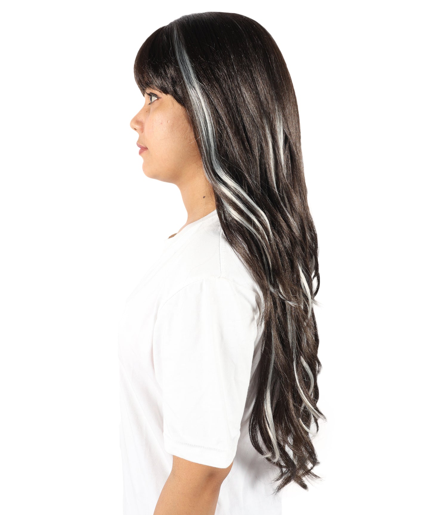 Wigs2you H-7219 女性用ブラウンミックスブロンドハイライトエクストラロングウェーブウィッグ（前髪付き）｜ナチュラルウェーブ合成繊維ウィッグ｜キャップレスデザイン