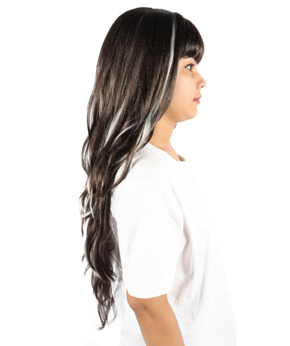 Wigs2you H-7219 女性用ブラウンミックスブロンドハイライトエクストラロングウェーブウィッグ（前髪付き）｜ナチュラルウェーブ合成繊維ウィッグ｜キャップレスデザイン