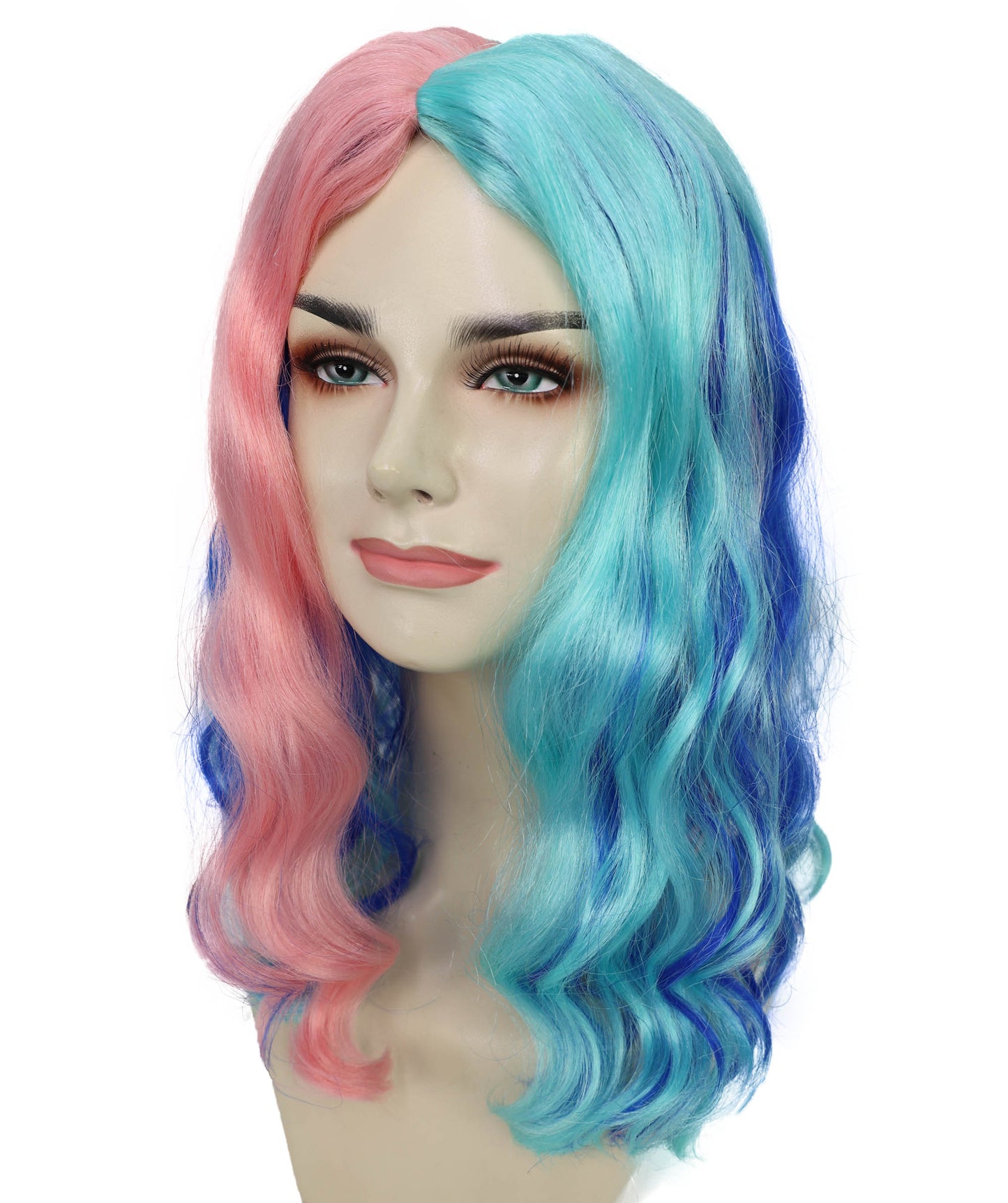 Wigs2you H-7220 鮮やかなピンクとブルーのグラデーションウォーターリップルカーリーウィッグ｜ハロウィンに最適｜通気性の良いキャップレスキャップ
