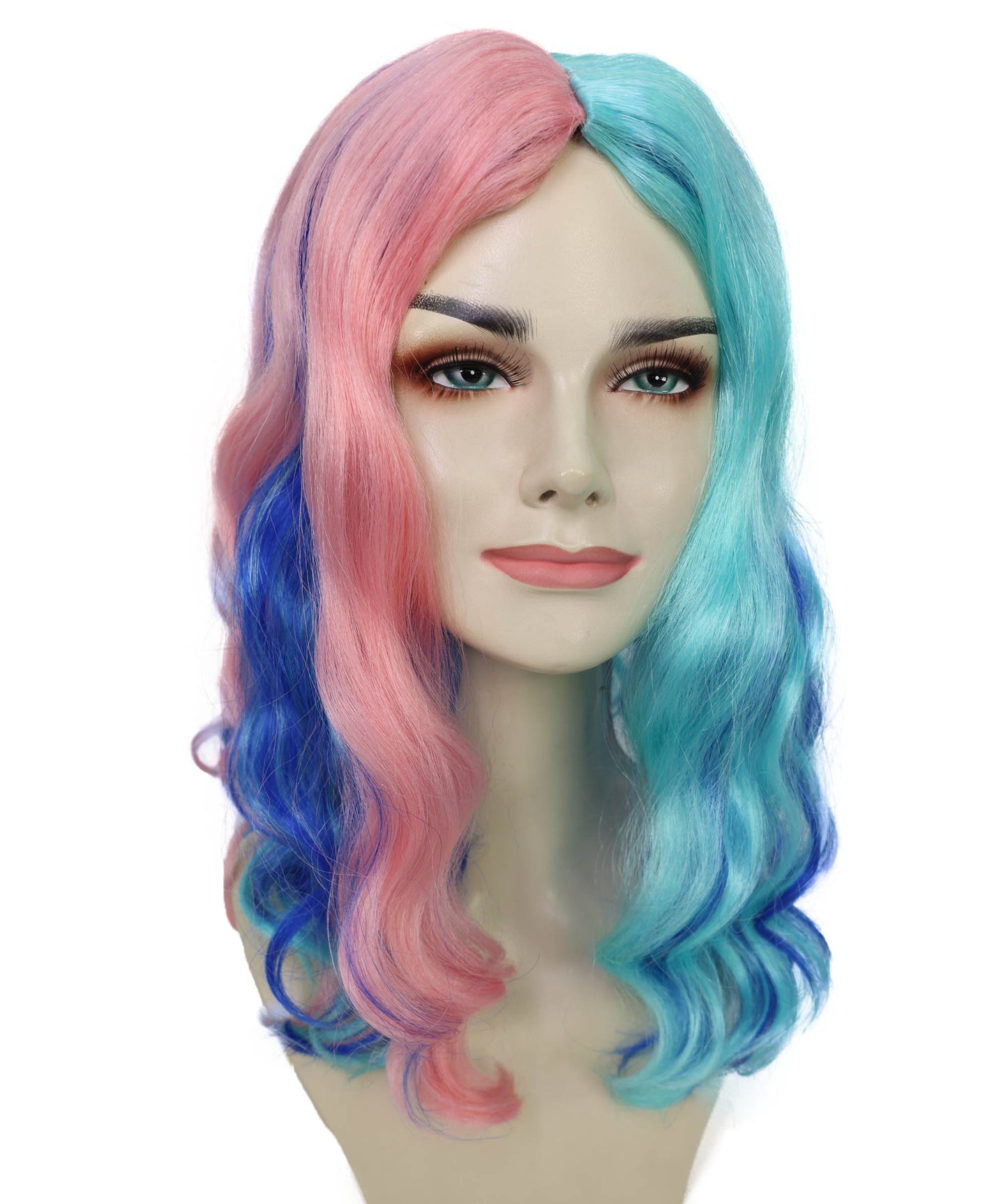 Wigs2you H-7220 鮮やかなピンクとブルーのグラデーションウォーターリップルカーリーウィッグ｜ハロウィンに最適｜通気性の良いキャップレスキャップ