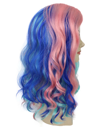 Wigs2you H-7220 鮮やかなピンクとブルーのグラデーションウォーターリップルカーリーウィッグ｜ハロウィンに最適｜通気性の良いキャップレスキャップ