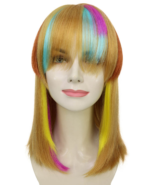 Wigs2you H-7221 女性用鮮やかなレインボーフリンジウィッグ｜カラフルなメッシュ入りボブスタイル｜通気性の良いキャップレスキャップ