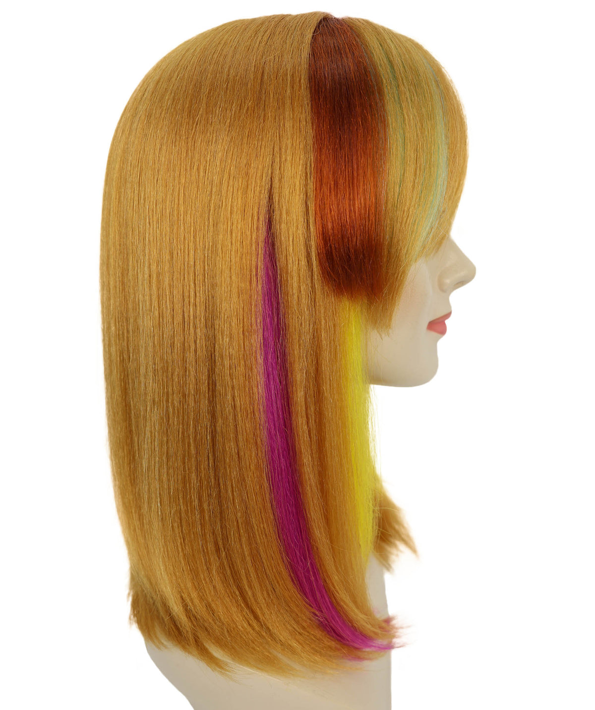 Wigs2you H-7221 女性用鮮やかなレインボーフリンジウィッグ｜カラフルなメッシュ入りボブスタイル｜通気性の良いキャップレスキャップ