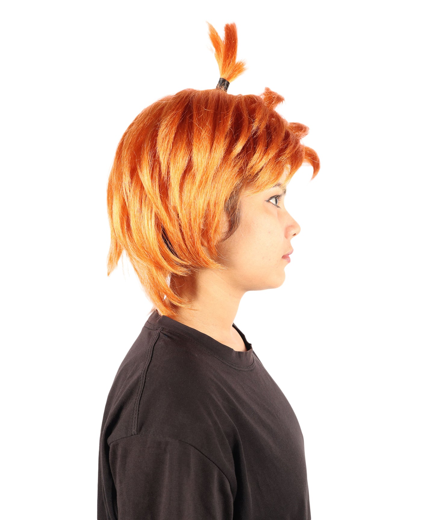 Wigs2you H-7222 女性用オレンジのスパイクトップノットウィッグ｜ユニークなルックスのための楽しく大胆なヘアピース｜通気性の良いキャップレスキャップ