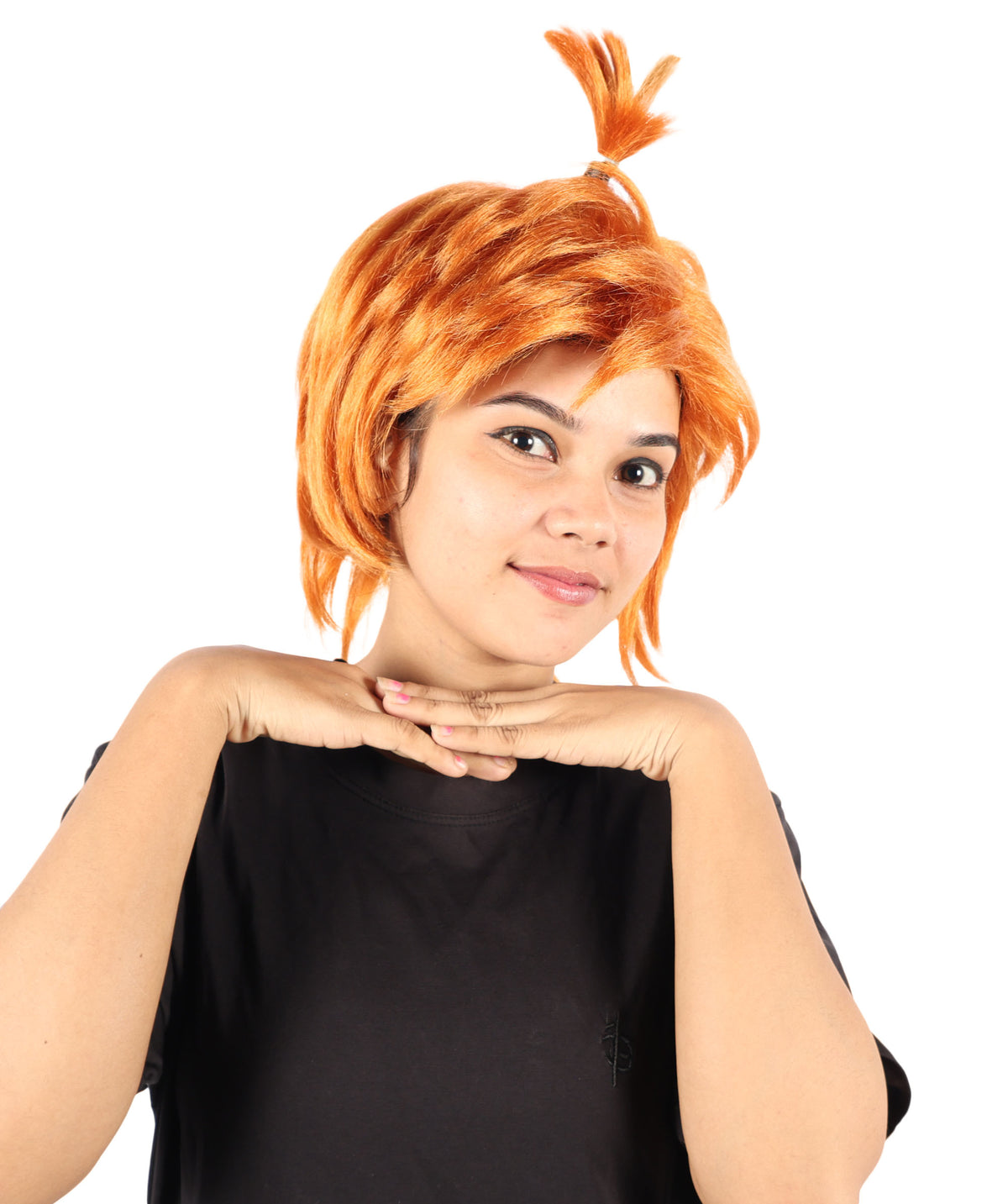 Wigs2you H-7222 女性用オレンジのスパイクトップノットウィッグ｜ユニークなルックスのための楽しく大胆なヘアピース｜通気性の良いキャップレスキャップ