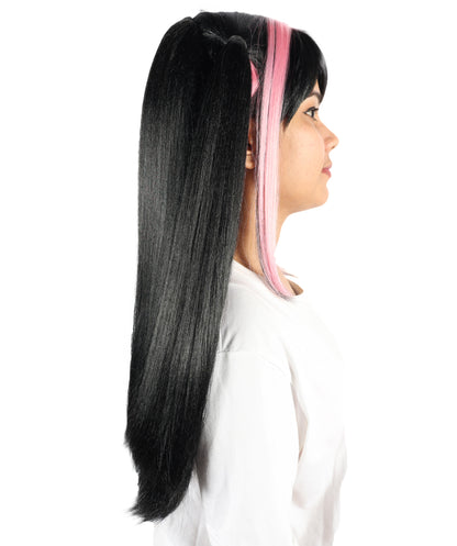 Wigs2you H-7223 女性用ロリータ風グラデーションウィッグ、ロング、ブラックとピンクのツインテールスタイル、前髪付き｜ハロウィンに最適｜通気性の良いキャップレスキャップ