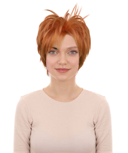 Wigs2you H-7224 女性用オレンジショートスパイクパンクウィッグ｜アニメ風ロックスターヘアピース｜ハロウィンに最適｜通気性のあるキャップレスキャップ