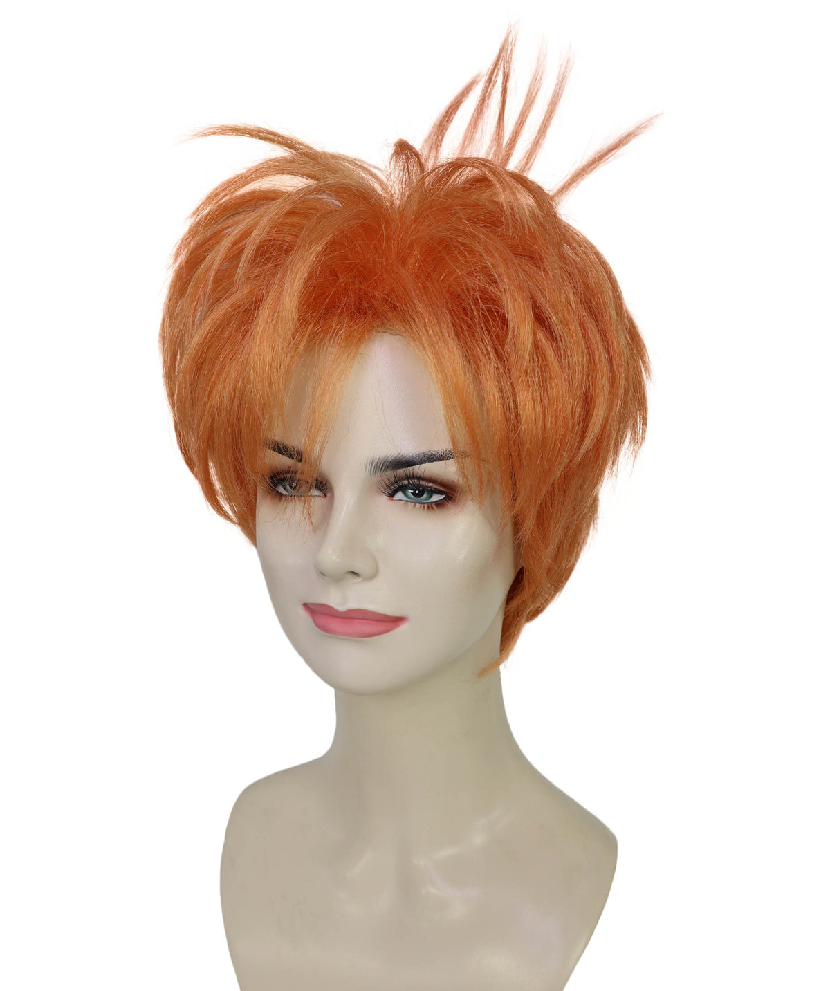 Wigs2you H-7224 女性用オレンジショートスパイクパンクウィッグ｜アニメ風ロックスターヘアピース｜ハロウィンに最適｜通気性のあるキャップレスキャップ