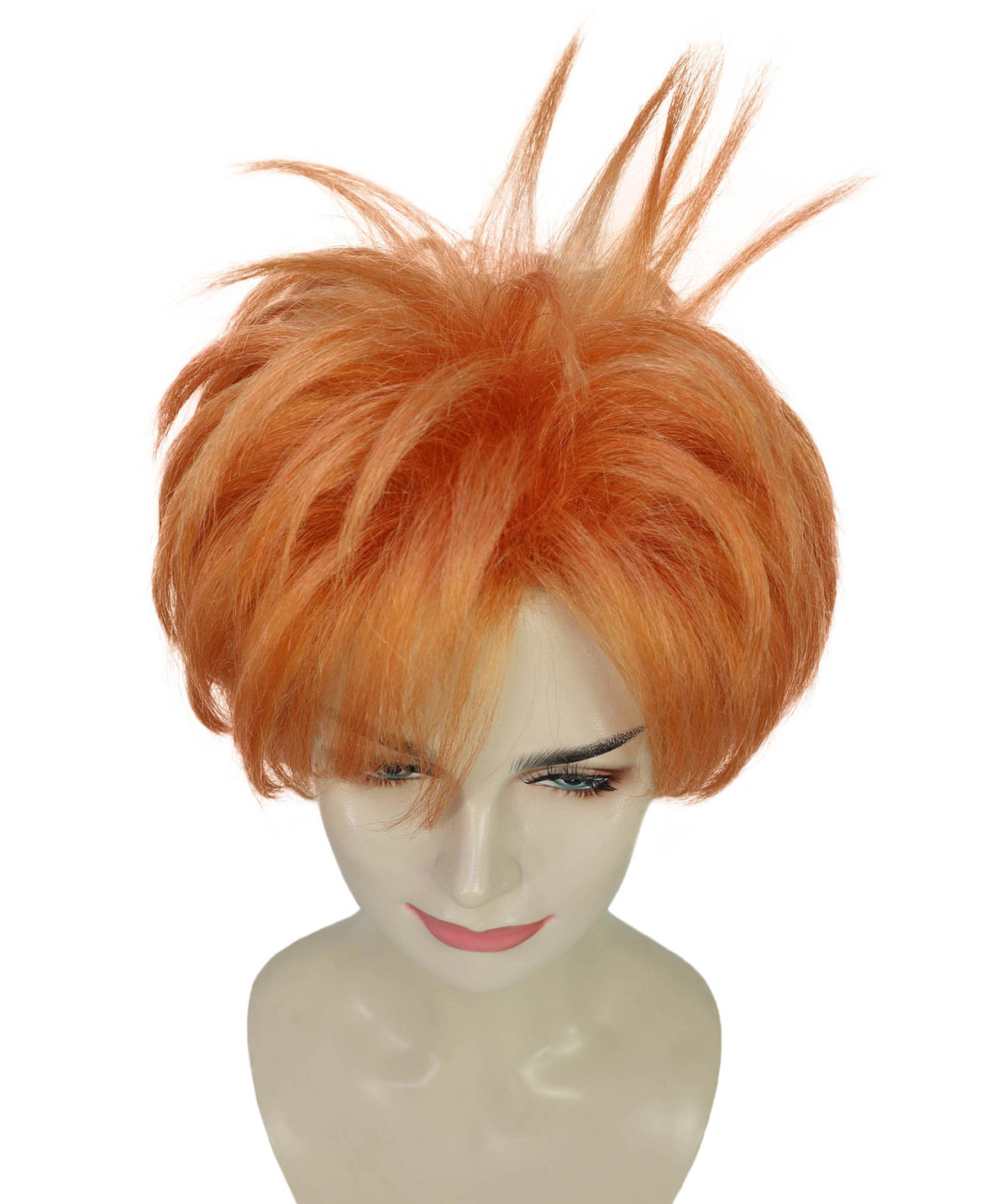 Wigs2you H-7224 女性用オレンジショートスパイクパンクウィッグ｜アニメ風ロックスターヘアピース｜ハロウィンに最適｜通気性のあるキャップレスキャップ