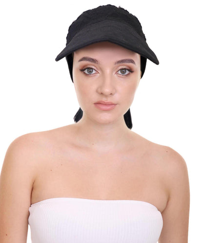 Wigs2you H-7225 レディース用帽子付きポニーテールウィッグ（16インチ・合成繊維・キンキーストレート）| ナチュラルブラックのふんわりヘア・サイズ調整ストラップ付き | ハロウィンに最適 | 通気性の良いキャップレス仕様