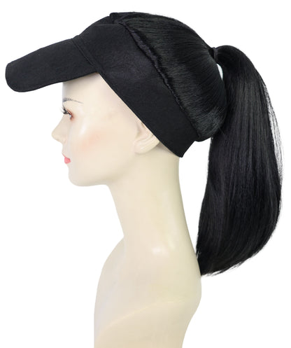 Wigs2you H-7225 レディース用帽子付きポニーテールウィッグ（16インチ・合成繊維・キンキーストレート）| ナチュラルブラックのふんわりヘア・サイズ調整ストラップ付き | ハロウィンに最適 | 通気性の良いキャップレス仕様