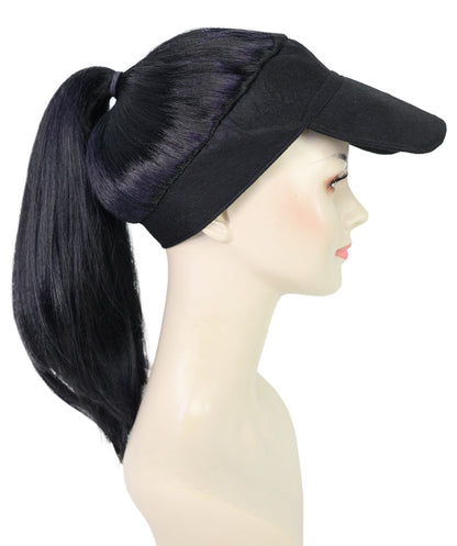 Wigs2you H-7225 レディース用帽子付きポニーテールウィッグ（16インチ・合成繊維・キンキーストレート）| ナチュラルブラックのふんわりヘア・サイズ調整ストラップ付き | ハロウィンに最適 | 通気性の良いキャップレス仕様