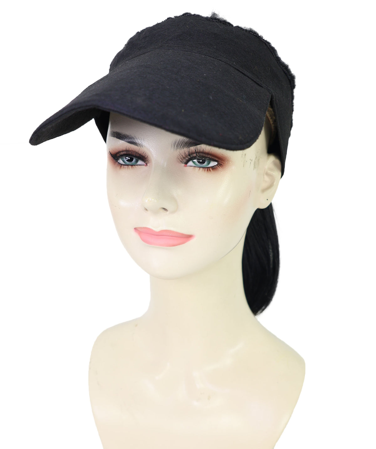 Wigs2you H-7225 レディース用帽子付きポニーテールウィッグ（16インチ・合成繊維・キンキーストレート）| ナチュラルブラックのふんわりヘア・サイズ調整ストラップ付き | ハロウィンに最適 | 通気性の良いキャップレス仕様