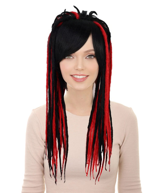Wigs2you H-7227 女性用ロングストレート・黒＆赤ラスタカラー・ドレッドヘアウィッグ | ハロウィンに最適 | 通気性の良いキャップレス仕様