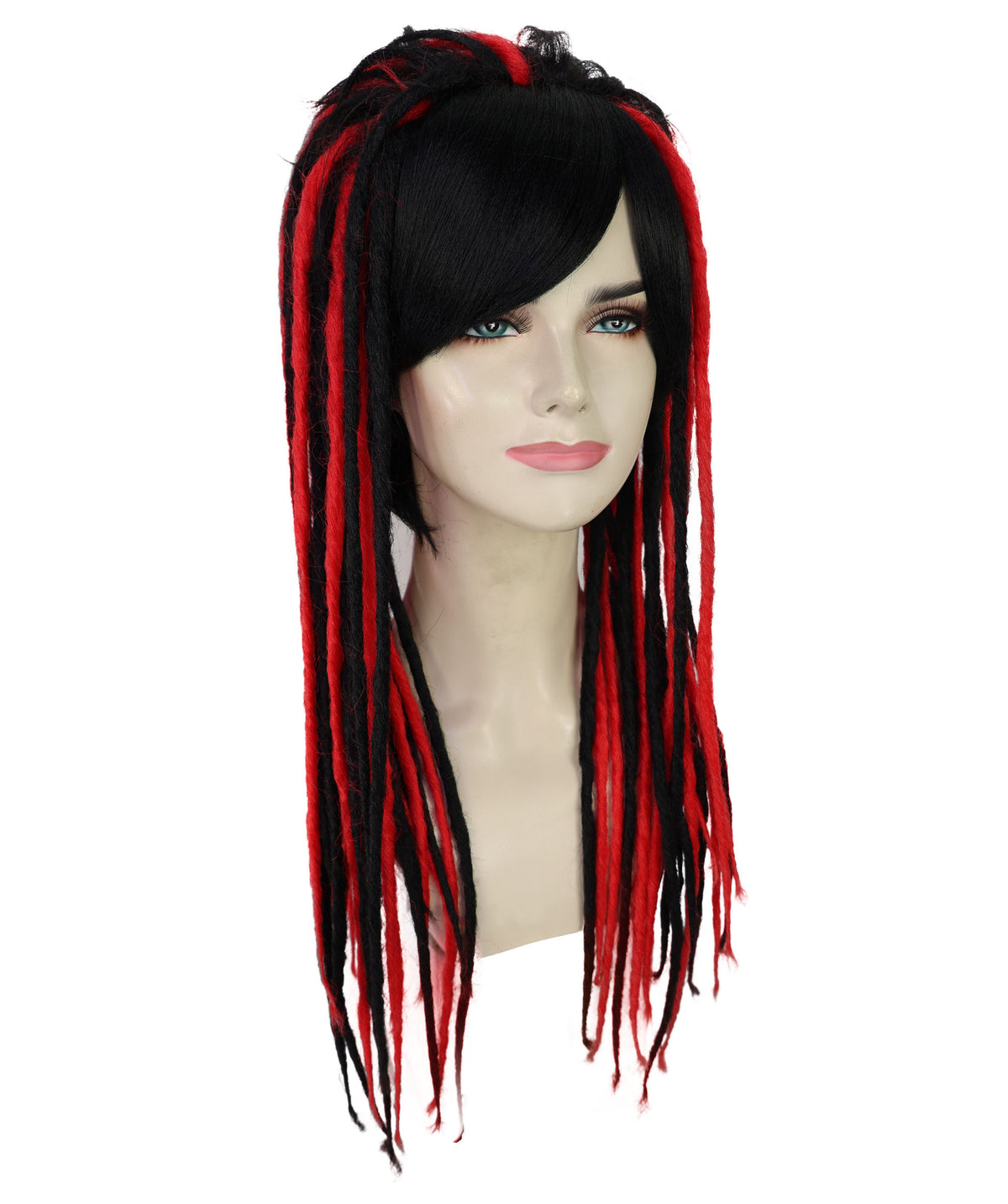 Wigs2you H-7227 女性用ロングストレート・黒＆赤ラスタカラー・ドレッドヘアウィッグ | ハロウィンに最適 | 通気性の良いキャップレス仕様