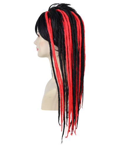 Wigs2you H-7227 女性用ロングストレート・黒＆赤ラスタカラー・ドレッドヘアウィッグ | ハロウィンに最適 | 通気性の良いキャップレス仕様