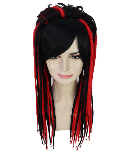 Wigs2you H-7227 女性用ロングストレート・黒＆赤ラスタカラー・ドレッドヘアウィッグ | ハロウィンに最適 | 通気性の良いキャップレス仕様