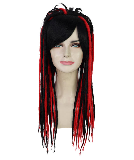 Wigs2you H-7227 女性用ロングストレート・黒＆赤ラスタカラー・ドレッドヘアウィッグ | ハロウィンに最適 | 通気性の良いキャップレス仕様