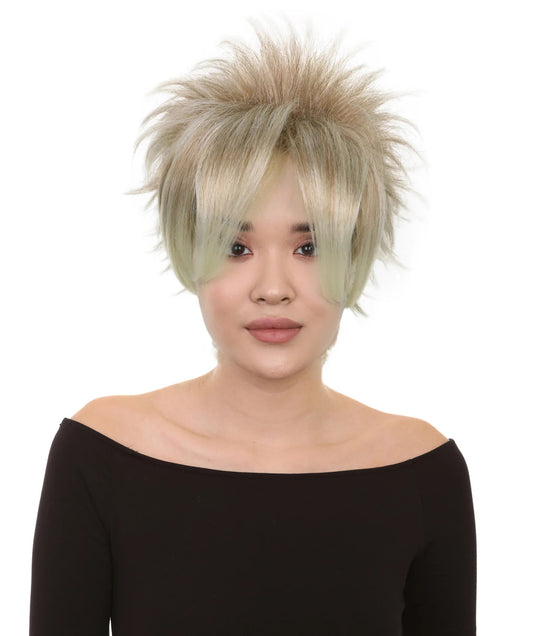 Wigs2you H-7228 女性用ショートスパイク80年代パンクブロンドウィッグ｜プラチナチップのウェーブヘア｜ハロウィンに最適｜通気性の良いキャップレスキャップ