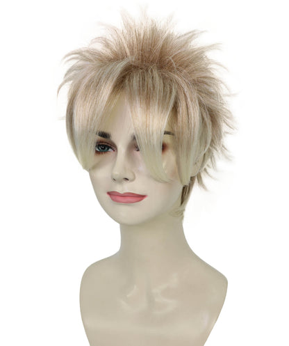Wigs2you H-7228 女性用ショートスパイク80年代パンクブロンドウィッグ｜プラチナチップのウェーブヘア｜ハロウィンに最適｜通気性の良いキャップレスキャップ