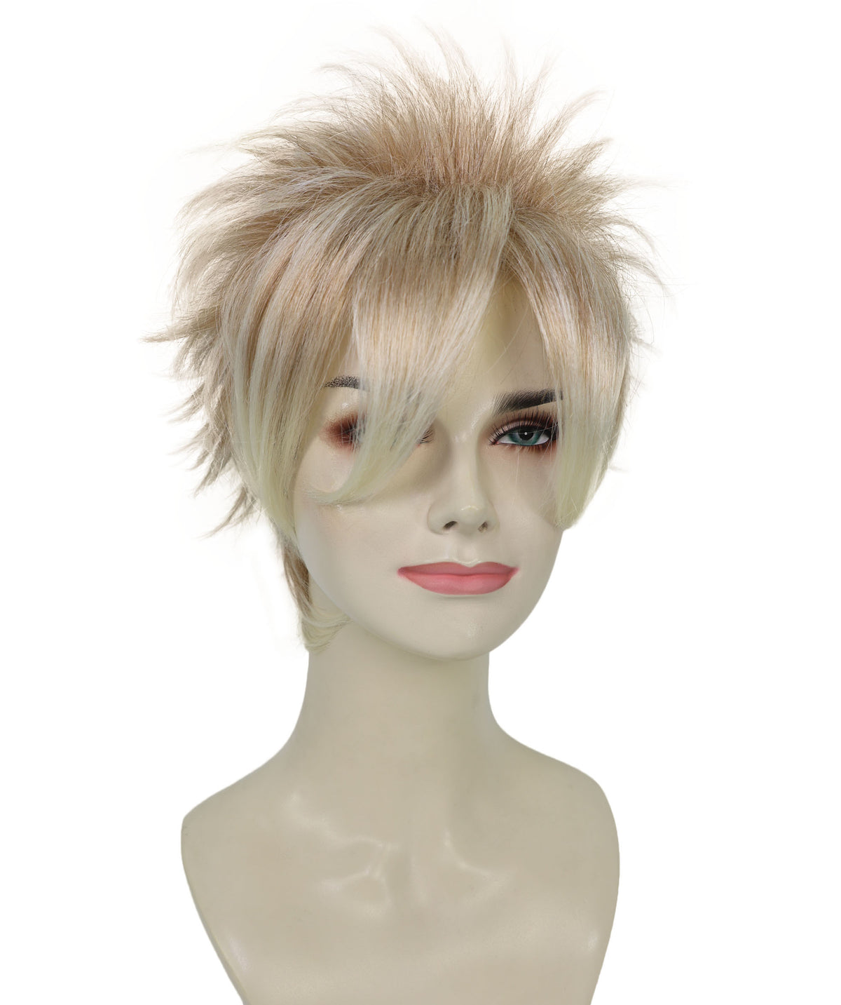 Wigs2you H-7228 女性用ショートスパイク80年代パンクブロンドウィッグ｜プラチナチップのウェーブヘア｜ハロウィンに最適｜通気性の良いキャップレスキャップ