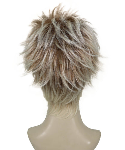 Wigs2you H-7228 女性用ショートスパイク80年代パンクブロンドウィッグ｜プラチナチップのウェーブヘア｜ハロウィンに最適｜通気性の良いキャップレスキャップ
