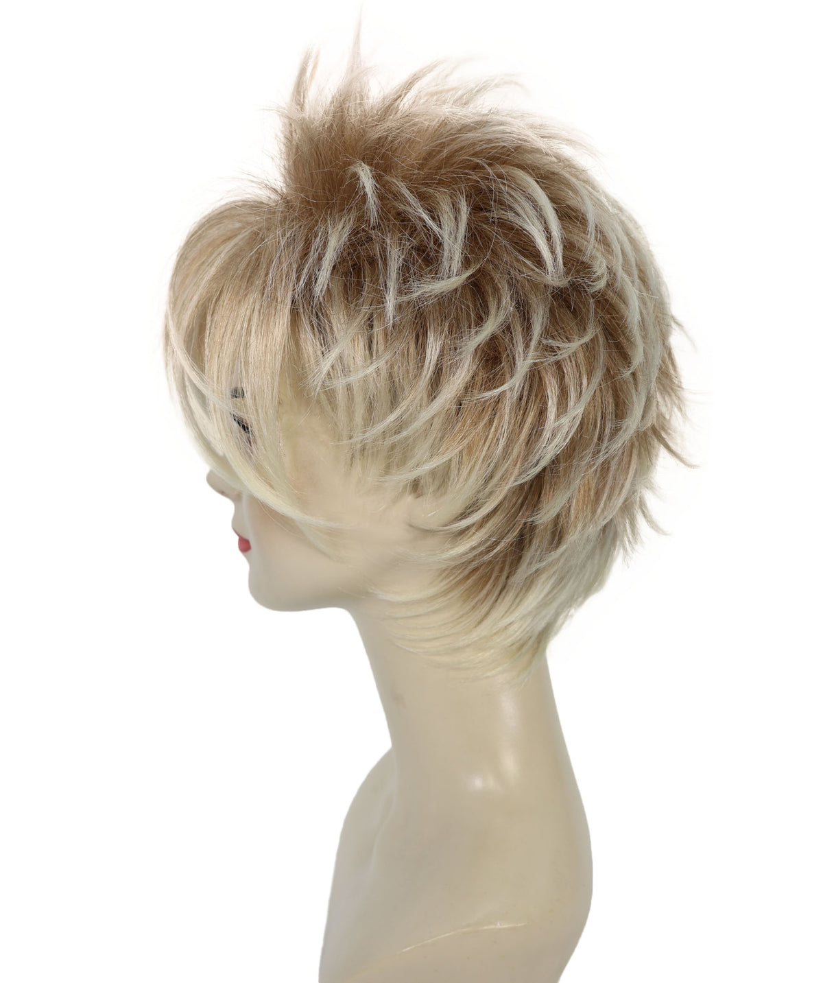 Wigs2you H-7228 女性用ショートスパイク80年代パンクブロンドウィッグ｜プラチナチップのウェーブヘア｜ハロウィンに最適｜通気性の良いキャップレスキャップ